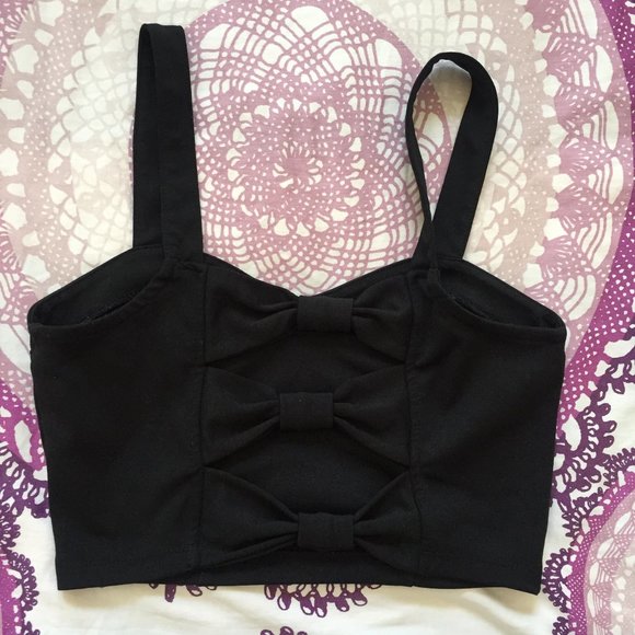 Black Crop Tank Top with Bow Detail - Picture 2 of 2